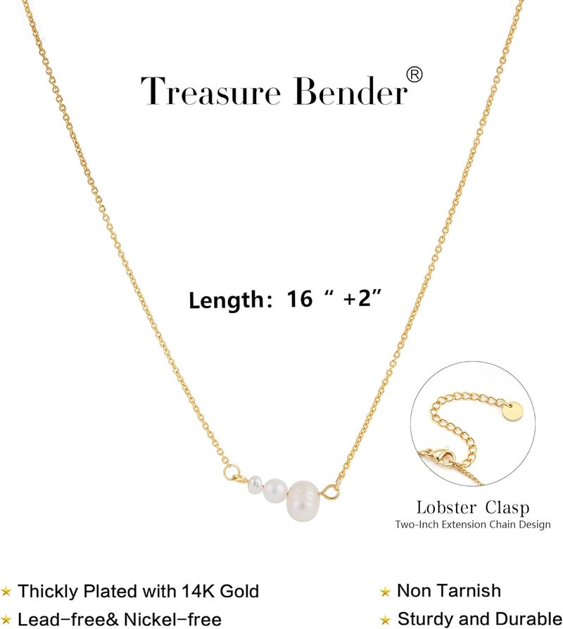 Treasure Bender Pearl Necklaces for Women Trendy, 14k Gold Plated Dainty Necklace Simple Pearl Drop Single Charm Pendant Necklace Birthday Wedding Gifts Gold Jewelry for Women - Image 3